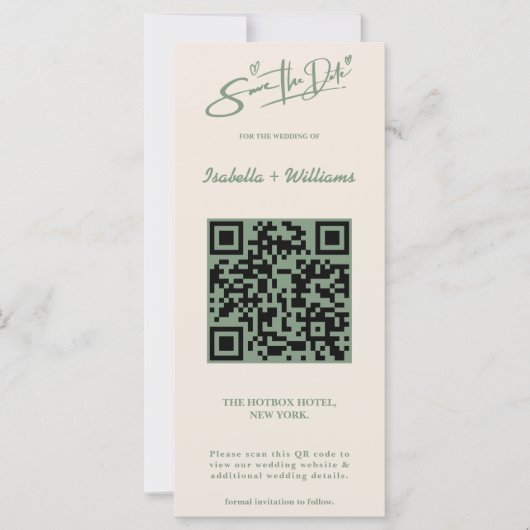 Sage Green Wedding Photo QR Code Bewaar de datum (Voorkant)