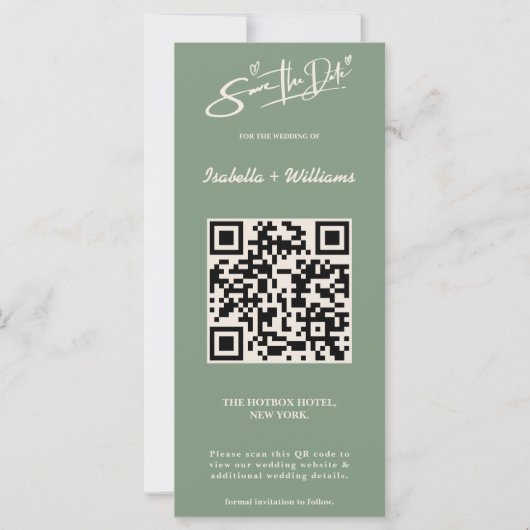 Sage Green Wedding Photo QR Code Bewaar de datum (Voorkant)