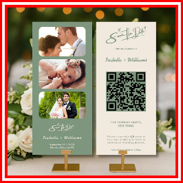 Sage Green Wedding Photo QR Code Bewaar de datum