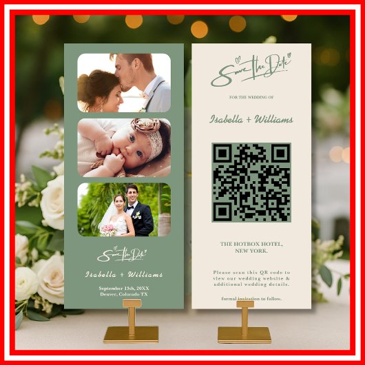 Sage Green Wedding Photo QR Code Bewaar de datum