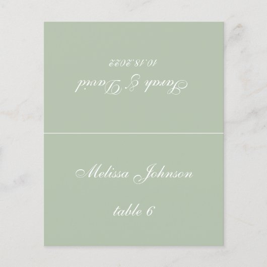 Sage Green Wedding Place Card - Gedrukte gastnaam (Voorkant)