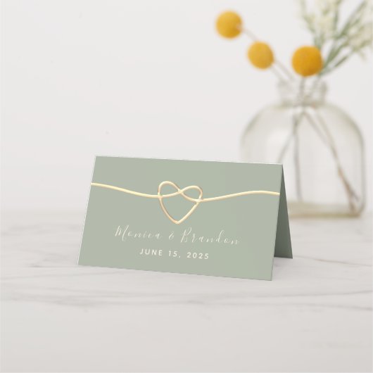 Sage Green Wedding Place Card met Hart Plaatskaartje (Achterkant)