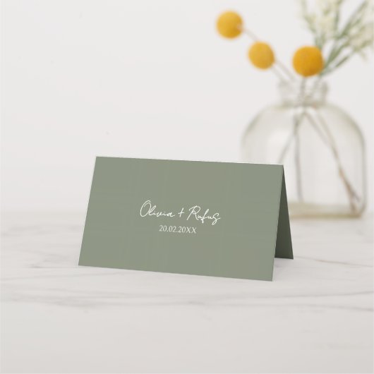 Sage Green Wedding Place Card with Elegant Script Plaatskaartje (Achterkant)