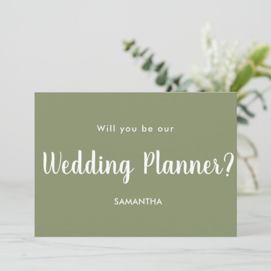 Sage Green Wedding Planner Voorstel Kaart (Staand voorkant)