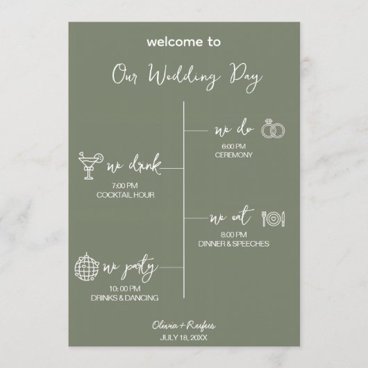 Sage Green Wedding Program Card Editable Template Programmakaart (Voorkant)