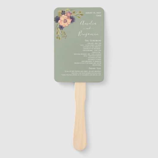 Sage Green Wedding Program Hand Fan Handwaaier (Voorkant)