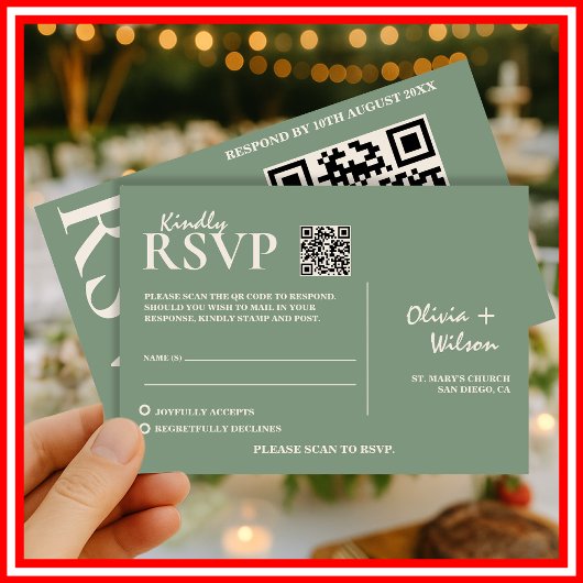 Sage Green Wedding QR Code RSVP