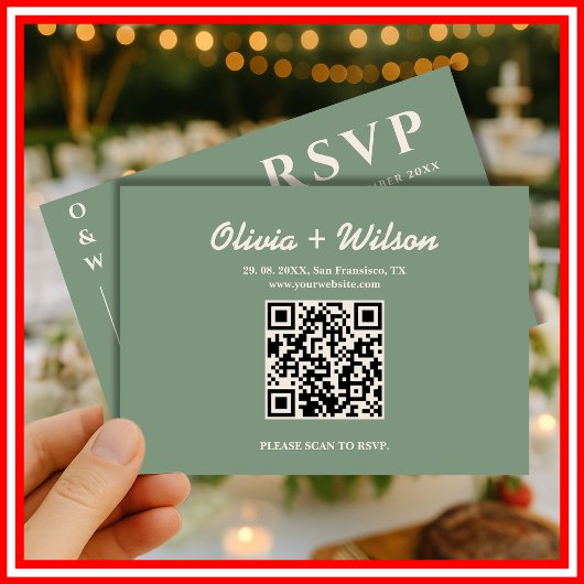 Sage Green Wedding QR Code RSVP