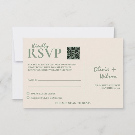 Sage Green Wedding QR Code RSVP (Achterkant)