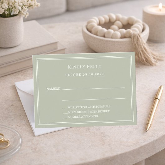 Sage green wedding response RSVP Notitiekaartje