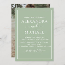 Sage Green Wedding Romantic Fotouitnodiging Kaart