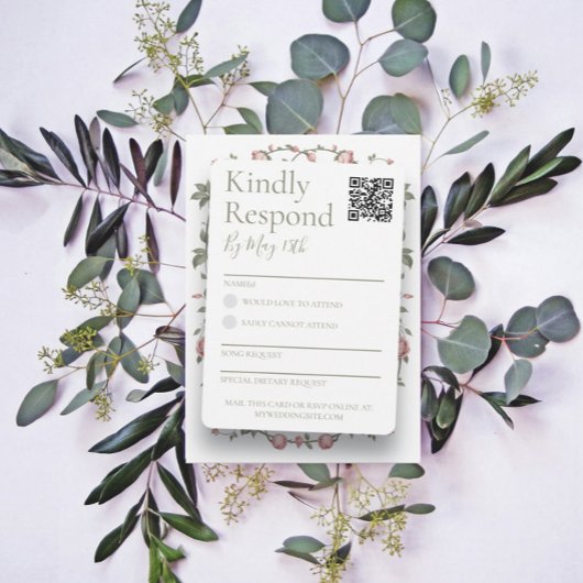 Sage Green Wedding RSVP QR Code Reply Kaart