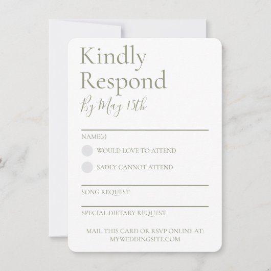 Sage Green Wedding RSVP Reageer Kaart (Voorkant)