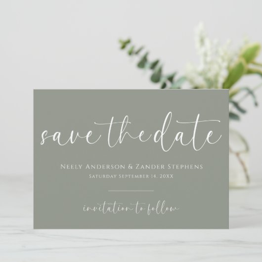 Sage Green Wedding Save the Date (Staand voorkant)