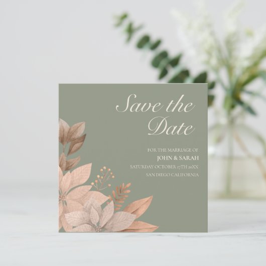 Sage Green Wedding Save the Date Invitation Kaart (Staand voorkant)