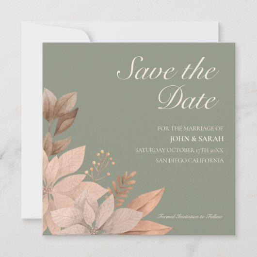 Sage Green Wedding Save the Date Invitation Kaart (Voorkant)