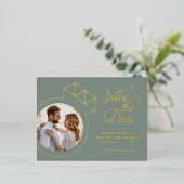 Sage Green Wedding Save the Date Photo Folie Uitnodiging Briefkaart (Staand Voorkant)