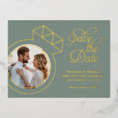 Sage Green Wedding Save the Date Photo Folie Uitnodiging Briefkaart (Voorkant)