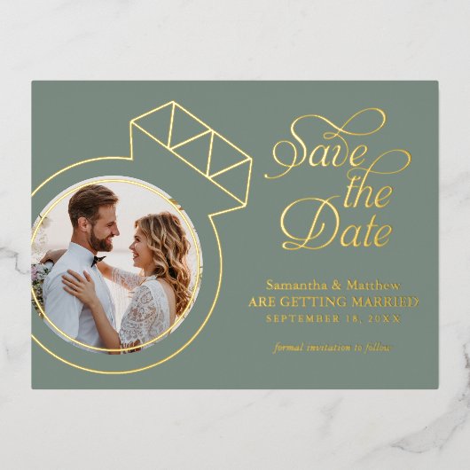 Sage Green Wedding Save the Date Photo Folie Uitnodiging Briefkaart (Voorkant)