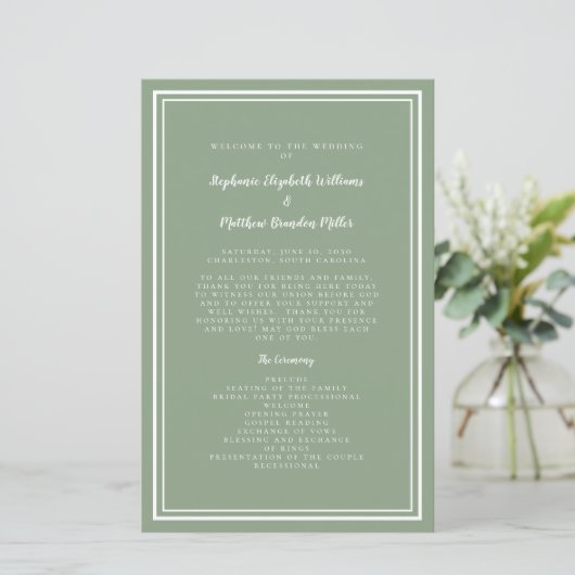 Sage Green Wedding Script Budget Ceremony Program (Staand voorkant)