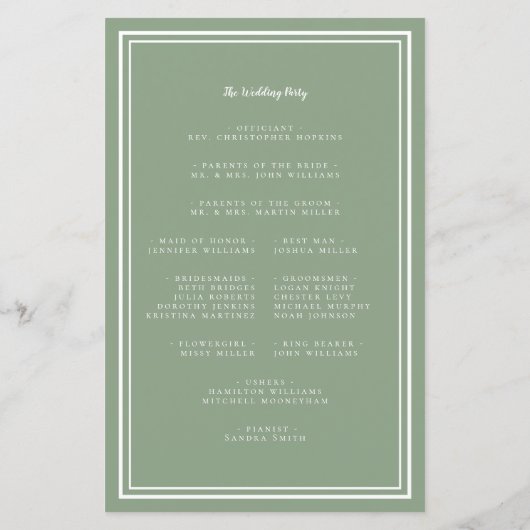 Sage Green Wedding Script Budget Ceremony Program (Achterkant)