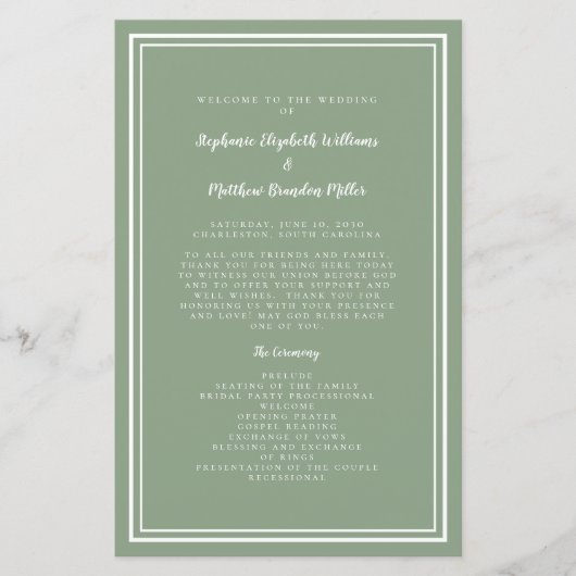 Sage Green Wedding Script Budget Ceremony Program (Voorkant)