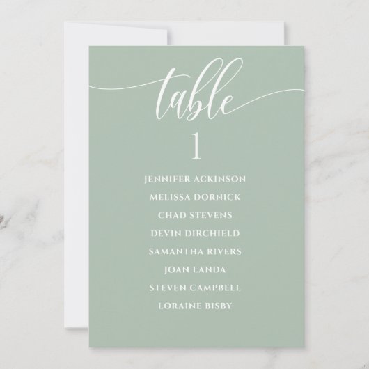 Sage Green Wedding Seating Chart Calligraphy Kaart (Voorkant)