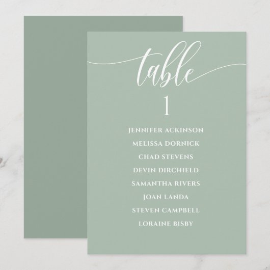 Sage Green Wedding Seating Chart Calligraphy Kaart (Voorkant / Achterkant)