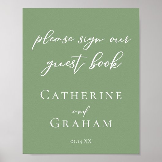 Sage Green Wedding Sign Ons gastenboek Poster (Voorkant)
