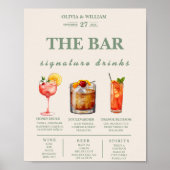Sage Green Wedding Signature Drinken Bar Menu Poster (Voorkant)