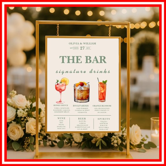 Sage Green Wedding Signature Drinken Bar Menu Poster