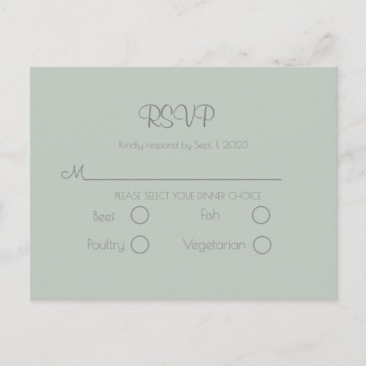 Sage Green Wedding Simple Elegant RSVP Briefkaart (Voorkant)