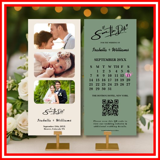 Sage Green Wedding Sla de datum op Kalender QR-cod
