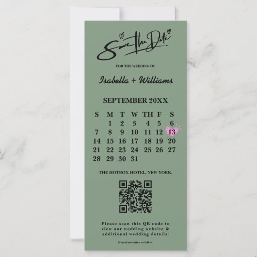 Sage Green Wedding Sla de datum op Kalender QR-cod (Voorkant)