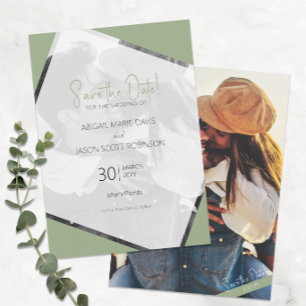 Sage Green Wedding Sla de datum op met kleurenfoto Kaart