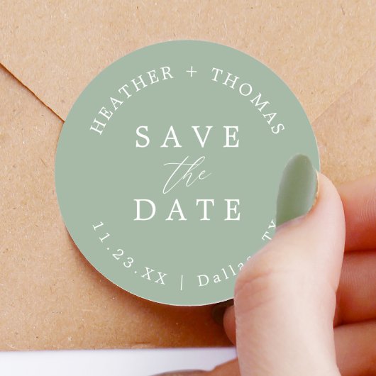 Sage Green Wedding Sla de datumenvelop op Ronde Sticker