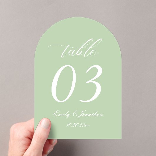 Sage Green Wedding Table Number Acrylic Acryl Uitnodigingen (Insitu (Draagbaar))