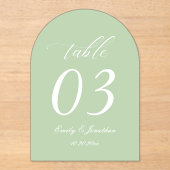 Sage Green Wedding Table Number Acrylic Acryl Uitnodigingen (Voorkant)