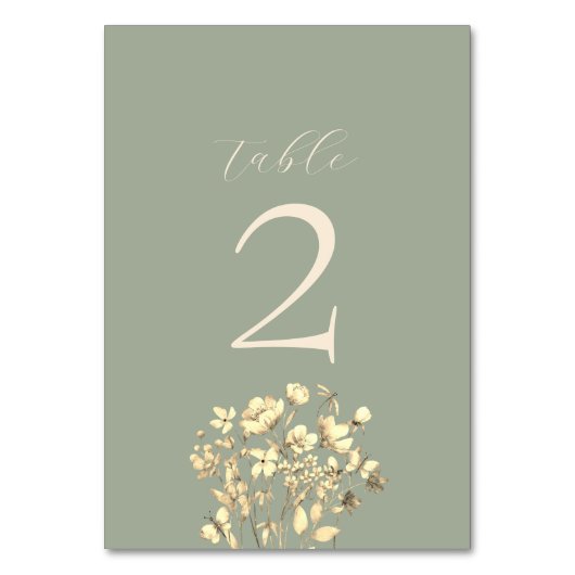 Sage Green Wedding Table Number Kaart (Achterkant)
