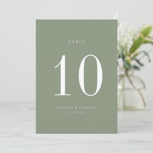 Sage Green Wedding Table Number Kaart (Staand voorkant)