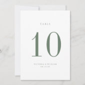 Sage Green Wedding Table Number Kaart (Voorkant)