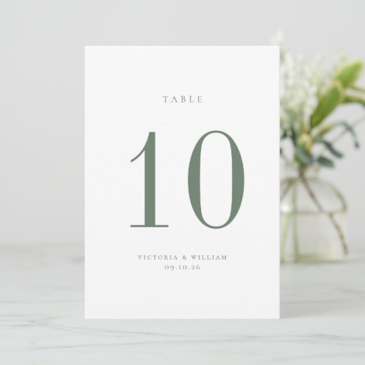 Sage Green Wedding Table Number Kaart (Staand voorkant)