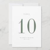 Sage Green Wedding Table Number Kaart (Achterkant)