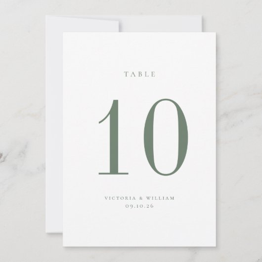 Sage Green Wedding Table Number Kaart (Achterkant)
