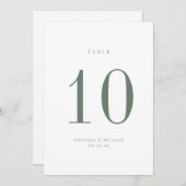 Sage Green Wedding Table Number Kaart (Voorkant / Achterkant)