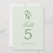 Sage Green Wedding Table Numbers Cards Kaart (Voorkant)