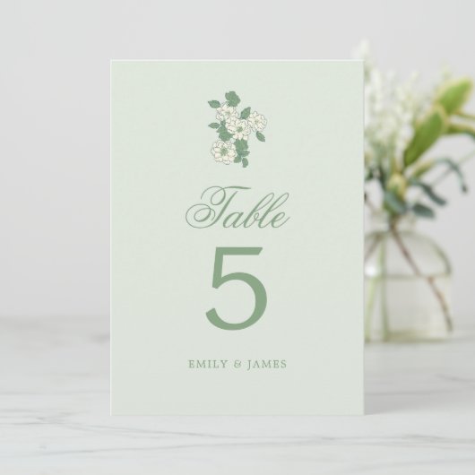 Sage Green Wedding Table Numbers Cards Kaart (Staand voorkant)