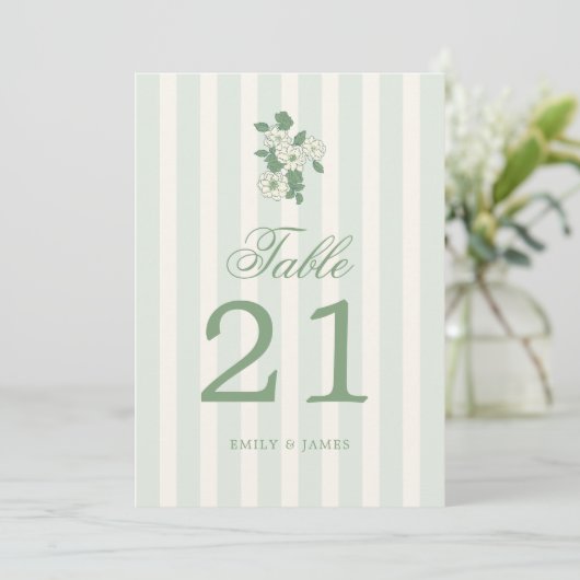 Sage Green Wedding Table Numbers Cards Kaart (Staand voorkant)