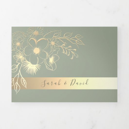 Sage Green Wedding Tri-Fold Uitnodiging (Cover)