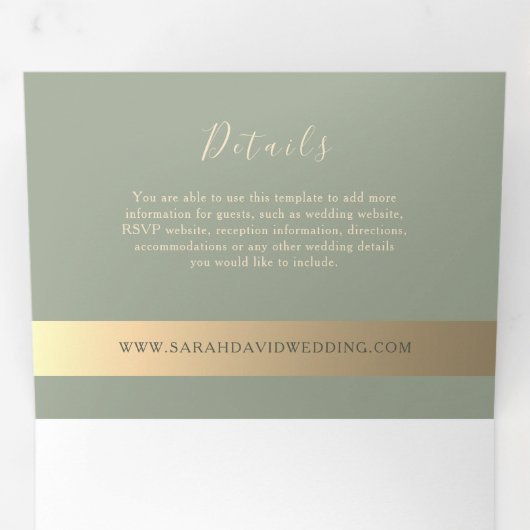 Sage Green Wedding Tri-Fold Uitnodiging (Binnenzijde eerst)